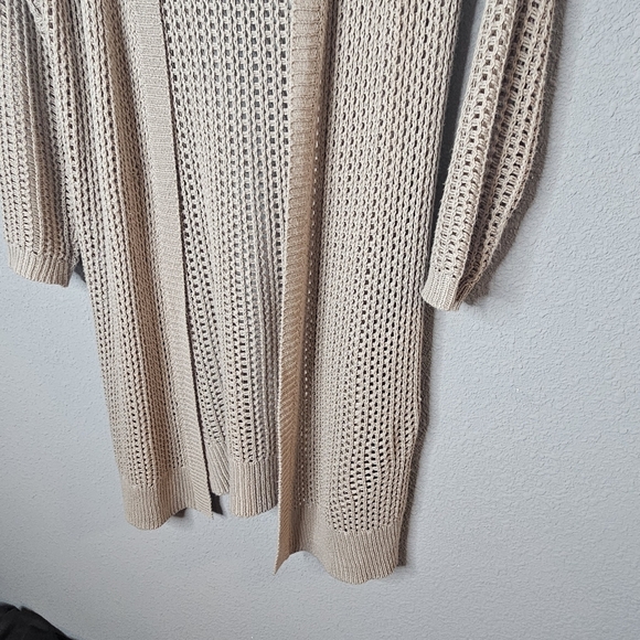 Wishlist Cardigan Womens Small Medium Beige Crochet Knit Long Duster Open Front - Picture 3 of 11